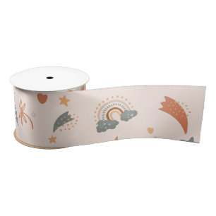 Ruban En Satin Aquarelle Retro Boho Arc-en-ciel neutre