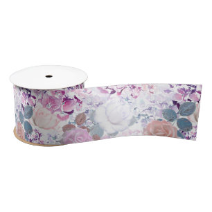 Ruban En Satin Aquarelle rose et hydrangée.
