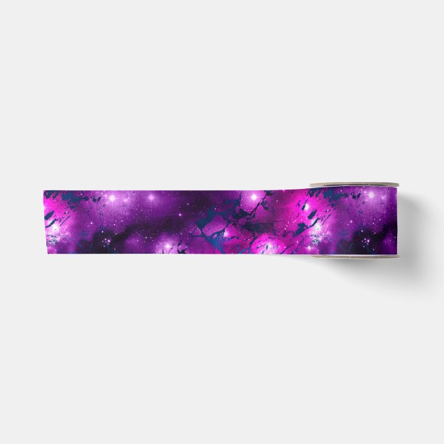 Ruban En Satin Aquarelle rose, violet et marbre bleu Galaxy (Devant)
