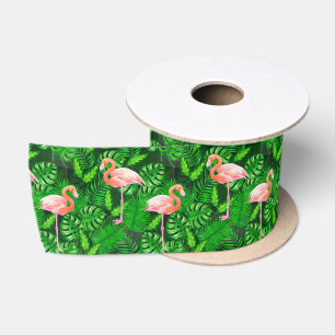 Ruban En Satin Aquarelle tropicale Flamant rose