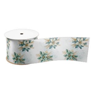 Ruban En Satin Aquarelle Turquoise Floral Noël Satin ruban