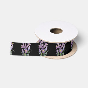 Ruban En Satin Aquarelle violet Iris Botanique Floral Noir