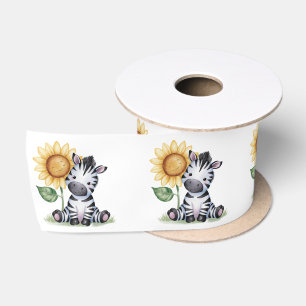 Ruban En Satin Aquarelle Zèbre avec tournesol