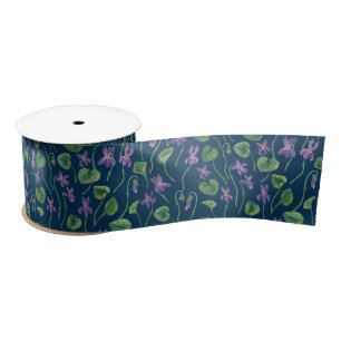 Ruban En Satin Aquarelles violettes sur fond bleu