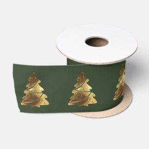 Ruban En Satin Arbre de Noël Motif élégant chasseur Or vert
