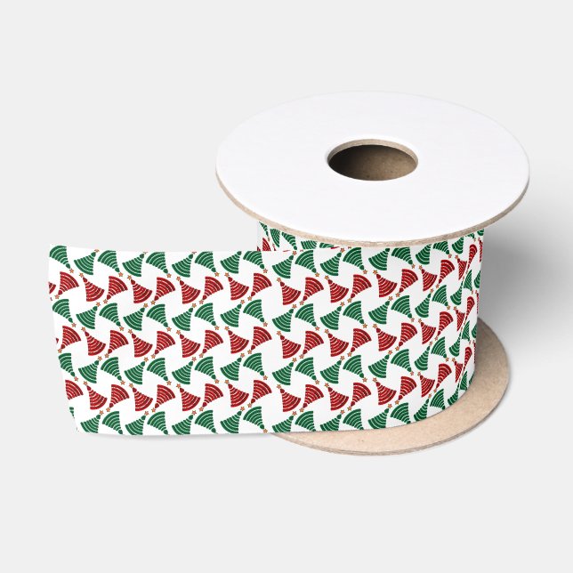 Ruban En Satin Arbre de Noël rouge et vert Motif (Bobine)