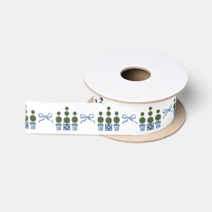 Ruban En Satin Arbre topiaire en chinoiserie avec nœud bleu