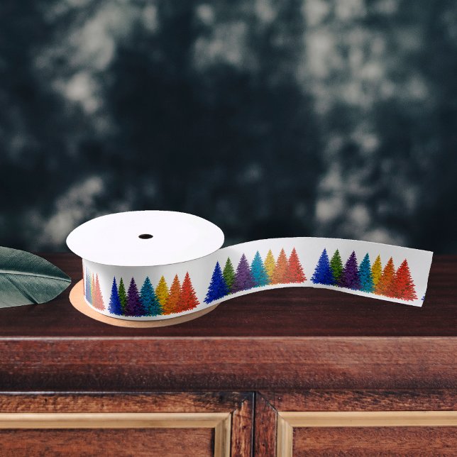 Ruban En Satin Arbres de Noël arc-en-ciel (Rainbow Christmas Trees Satin Ribbon by the Olde Christmas Shoppe)