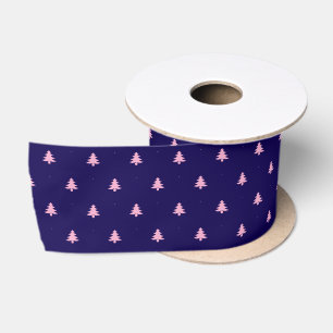 Ruban En Satin Arbres de Noël bleu foncé et rose pâle