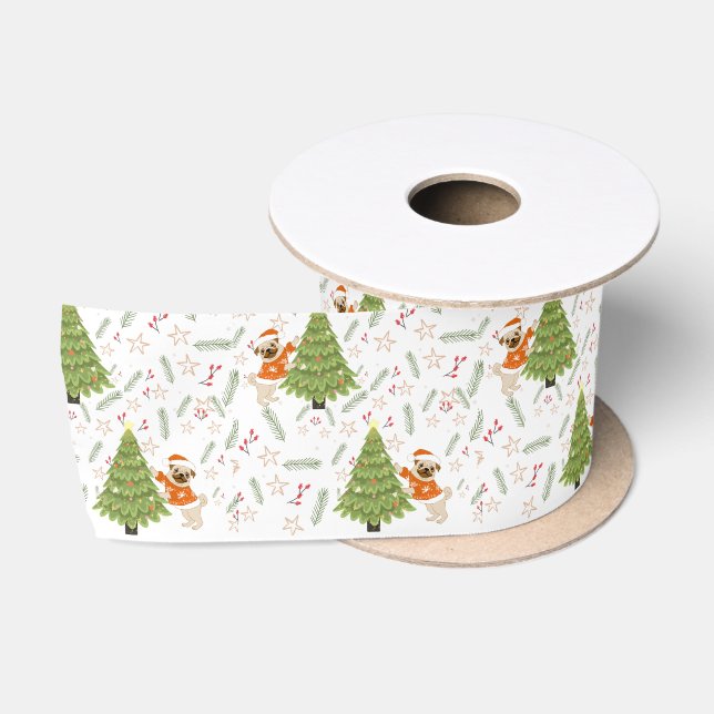 Ruban En Satin Arbres de Noël &carlin chien motif personnalisé ar (Bobine)