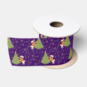 Ruban En Satin Arbres de Noël &carlin chien motif personnalisé ar