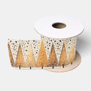 Ruban En Satin Arbres de Noël dorés Flammes de neige brillantes F