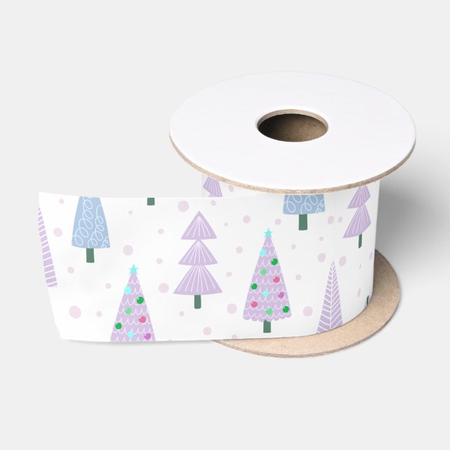 Ruban En Satin Arbres de Noël modernes Lavande Bleu Blanc (Bobine)
