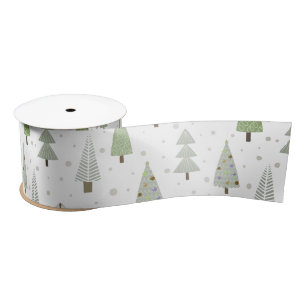 Ruban En Satin Arbres de Noël modernes Sage Olive Vert Blanc