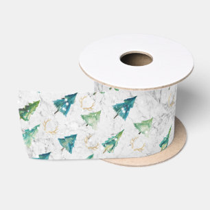 Ruban En Satin Arbres de Noël modernes Vert et marbre