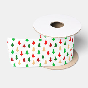 Ruban En Satin Arbres de Noël modernes - Vert rouge et or