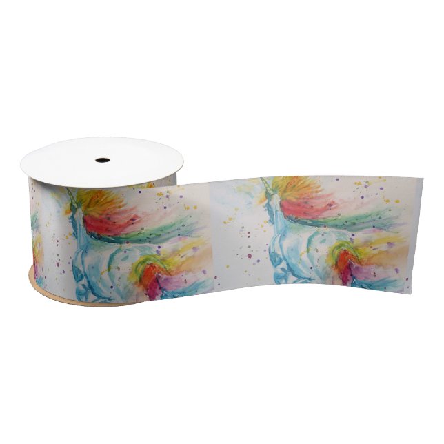 Ruban En Satin Arc-en-ciel Unicorne aquarelle peinture ruban sati (Bobine)