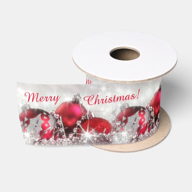Ruban En Satin Argent et ruban rouge de satin de Joyeux Noël (Bobine)