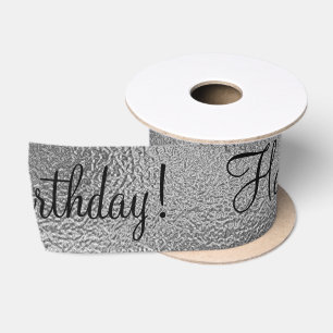 Ruban En Satin Argent métallique Joyeux Script d'anniversaire Sat