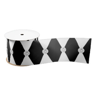 Ruban En Satin Arlequin noir blanc Rhombus forme diamant