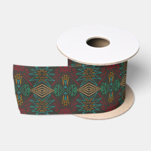 Ruban En Satin Art de motif géométrique aztèque amérindien à lign