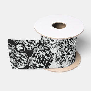 Ruban En Satin Art Géométrique Noir Et Blanc 3