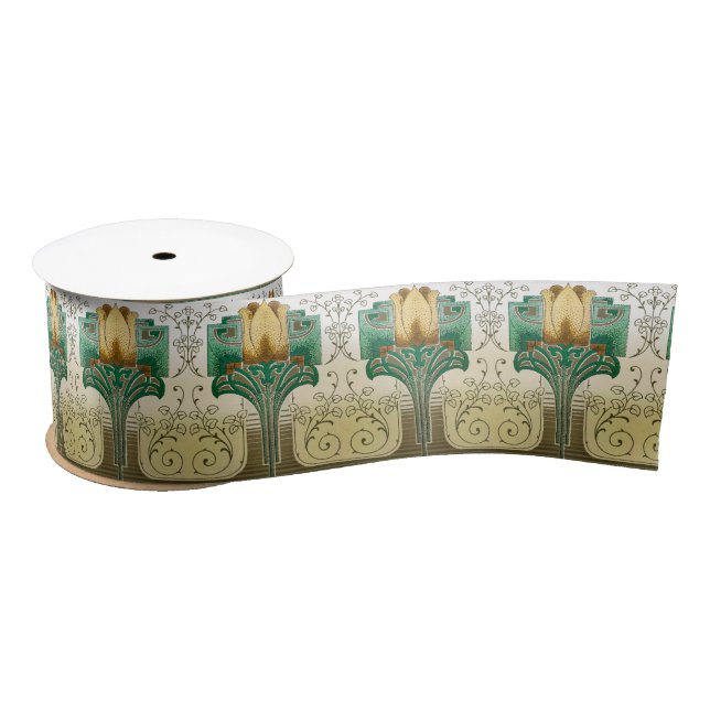 Ruban En Satin Art Nouveau Tulipes Répétantes Style Motif (Bobine)