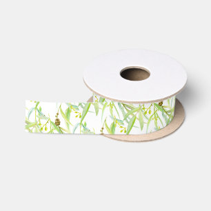 Ruban En Satin Art vert d'aquarelle de feuille d'eucalyptus