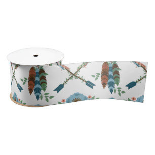 Ruban En Satin Attrape-rêves à plumes bohèmes Fleurs bleues Flèch