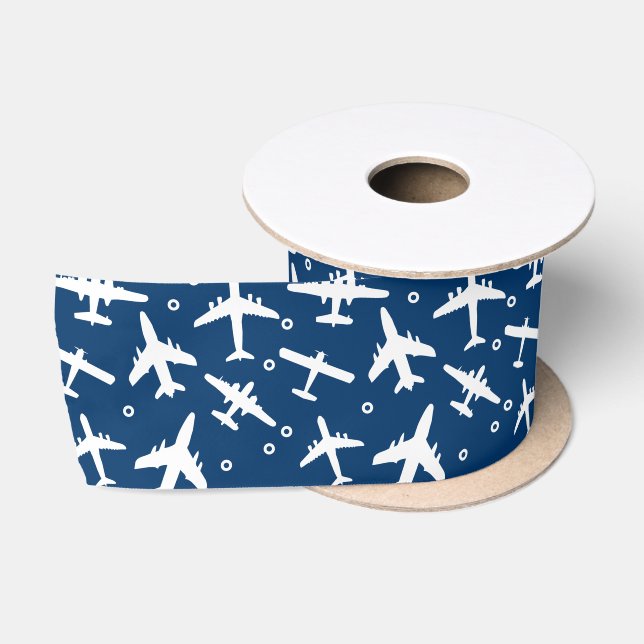 Ruban En Satin Avions Bleus et Blancs (Bobine)