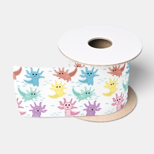 Ruban En Satin Axolotl Kids Cute Salamander Motif (Bobine)