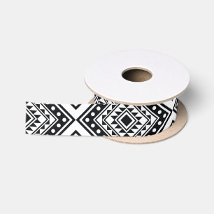 Ruban En Satin Aztec Boho, Motif tribal géométrique noir blanc