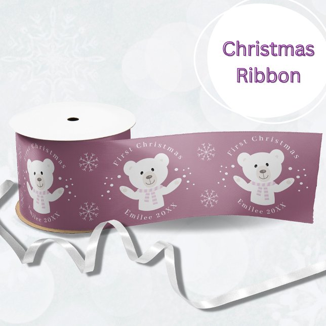 Ruban En Satin Baby Girls First Christmas Polar Bear Rose (Créateur téléchargé)