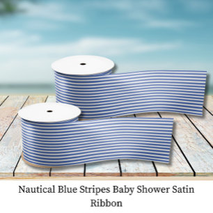 Ruban En Satin Baby Shower aux Rayures Bleues Maritimes