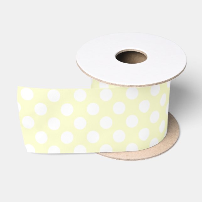 Ruban En Satin Baby shower élégant À petits pois jaune et blanc (Bobine)