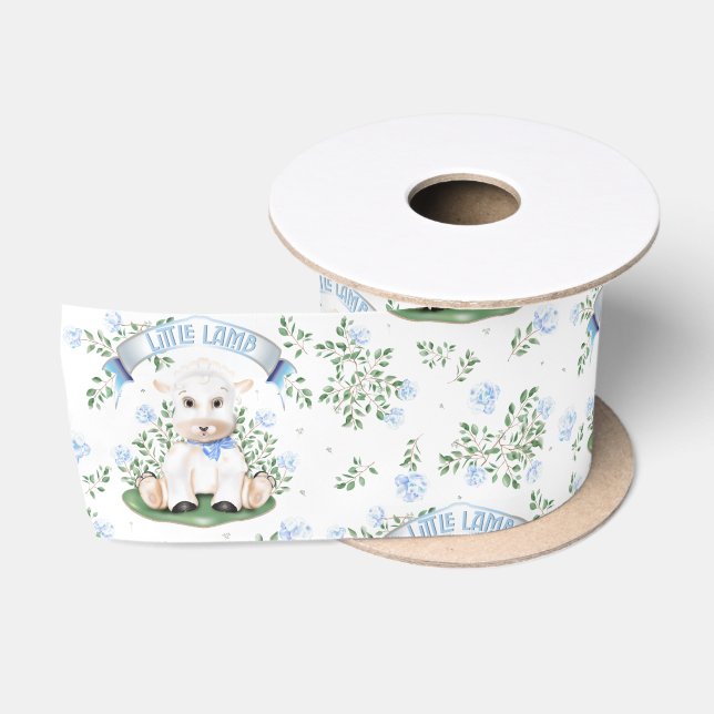 Ruban En Satin Baby shower floral bleu d'agneau (Bobine)