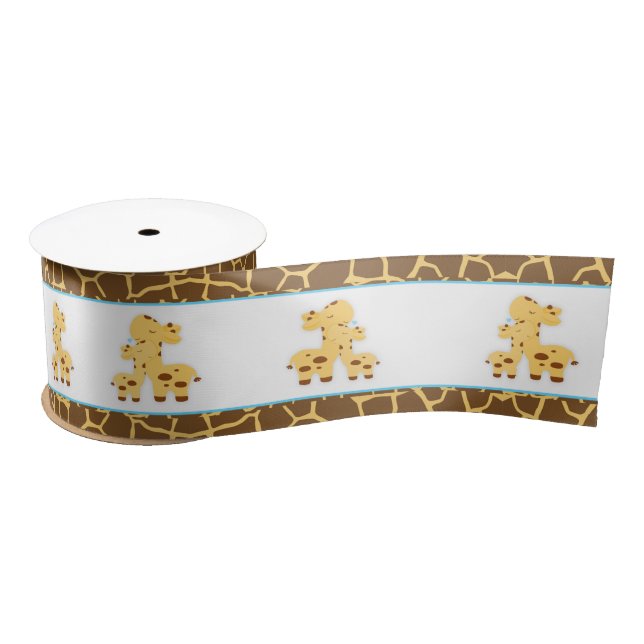 Ruban En Satin Baby shower Garçon bleu Giraffe (Bobine)