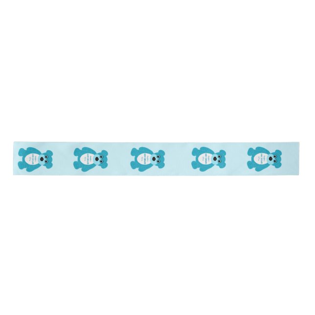 Ruban En Satin Baby shower personnalisé Blue Teddy Bear (Devant)