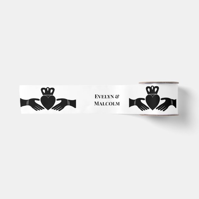 Ruban En Satin Bague de Claddagh irlandais Simple Mariage noir et (Devant)