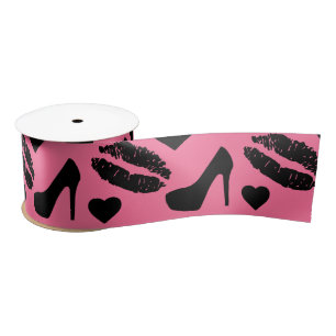 Ruban En Satin Baisers aux lèvres talons hauts noirs Maquillage F