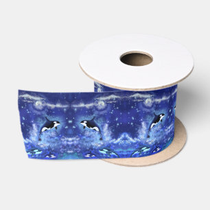 Ruban En Satin Baleines tueuses en Pleine lune - Dessin artistiqu