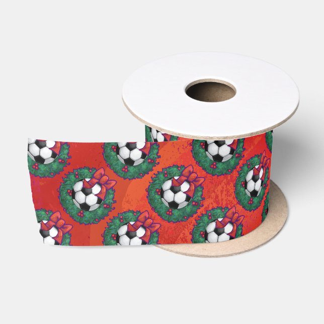 Ruban En Satin Balle de football en Motif de couronne sur rouge (Bobine)