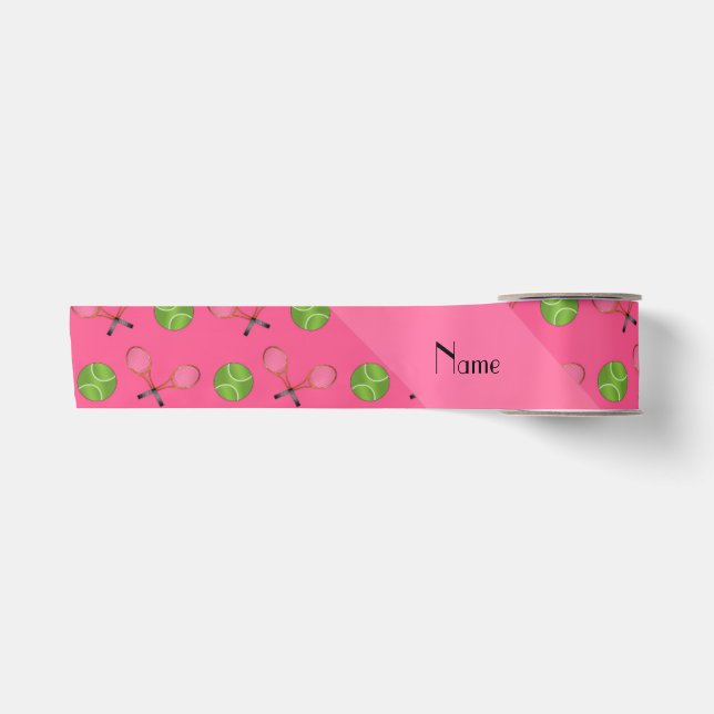 Ruban En Satin Balles de tennis roses nommées personnalisées (Devant)