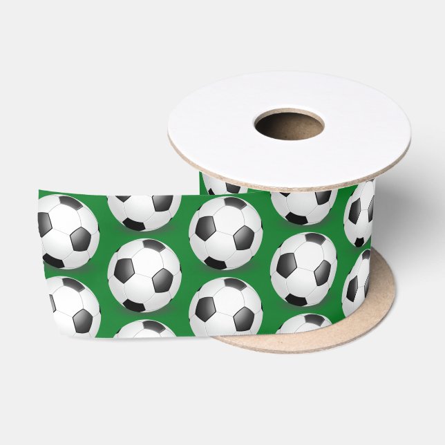 Ruban En Satin Ballons de soccer sur ruban satiné vert (Bobine)