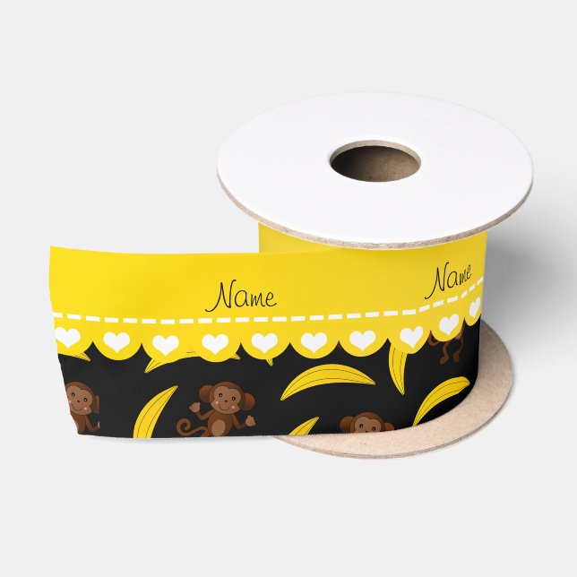 Ruban En Satin Bananes noires nommées personnalisées de singe (Bobine)