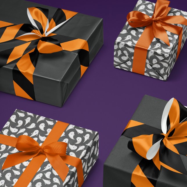 Ruban En Satin Bande large noire et orange (black and orange wide angled stripe pattern ribbon for Halloween decor, gifts and crafting)