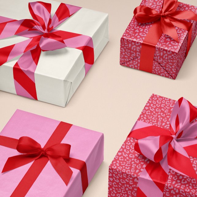 Ruban En Satin Bande large rouge et rose (preppy and fun red and pink wide angled stripe patterned gift wrap and crafting ribbon)