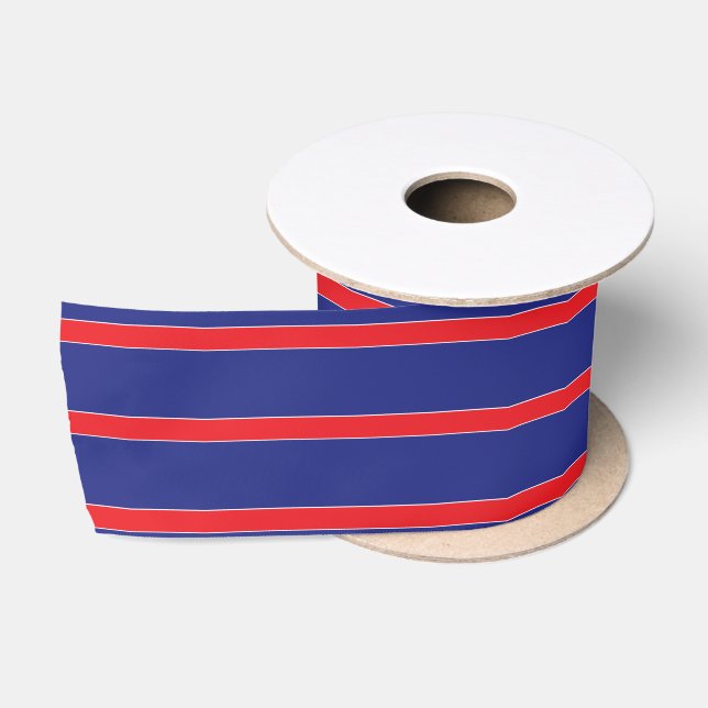 Ruban En Satin Bande rouge et blanche sur bleu marine (Bobine)