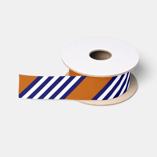 Ruban En Satin Bandes bleu marine et blanc avec orange brûlé
