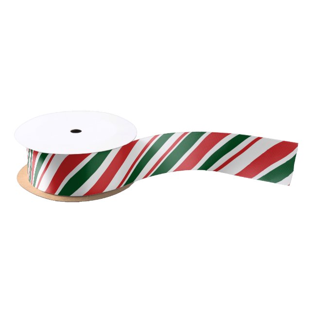 Ruban En Satin Bandes de bonbons blanc vert rouge (Bobine)